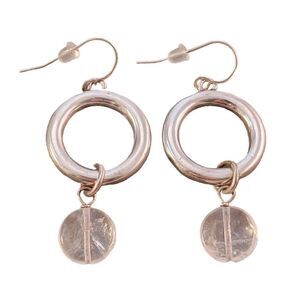 Sterling Circle Dangle Coin Quartz Bead Drop Earrings
